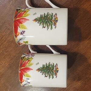 SPODE CHRISTMAS TREE MUGS  WHITE/GREEN